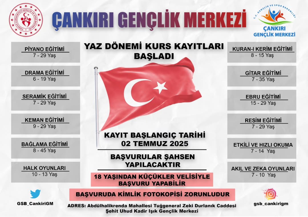 2025 Yazında Gençlik Merkezi Dopdolu Kurs Başvuruları Alınmaya Başladı (1)