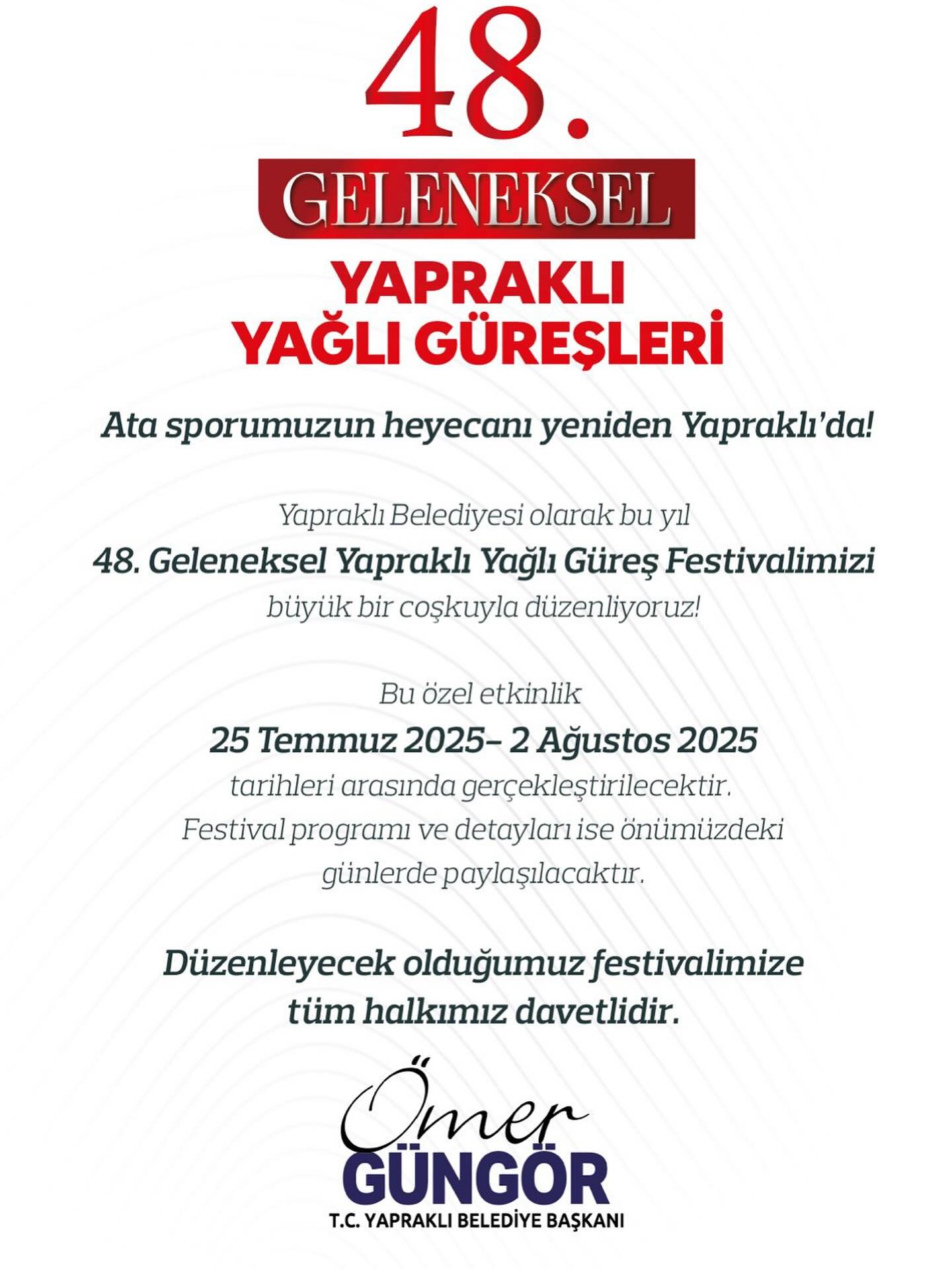 Yapraklı’da Güreş Zamanı! 48. Geleneksel Yağlı Güreş Festivali Başlıyor