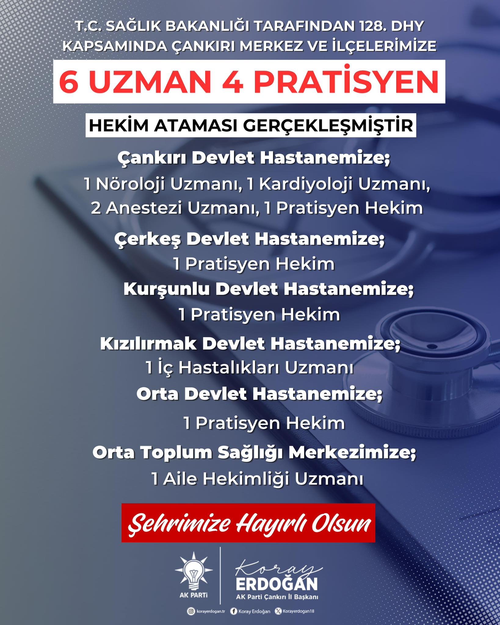 Koray Erdoğan’dan Çankırı’ya Müjde Yeni Doktor Atamaları Yapıldı!