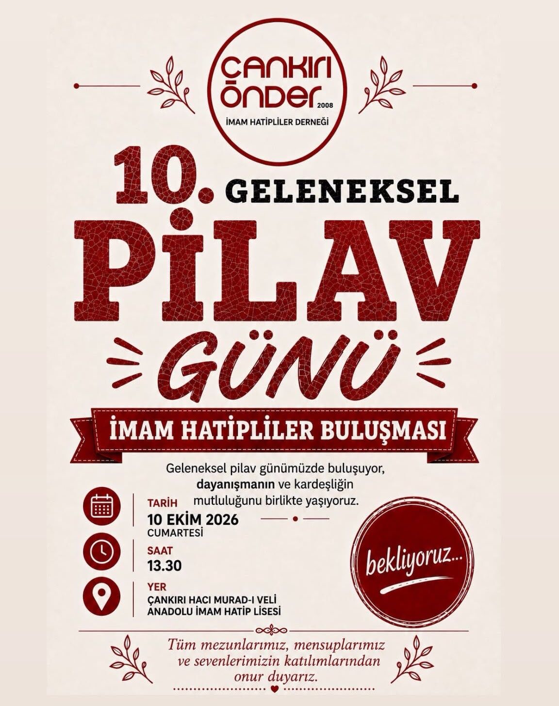 Çankırı’da İmam Hatipliler İçin Geleneksel Pilav Günü Buluşması!
