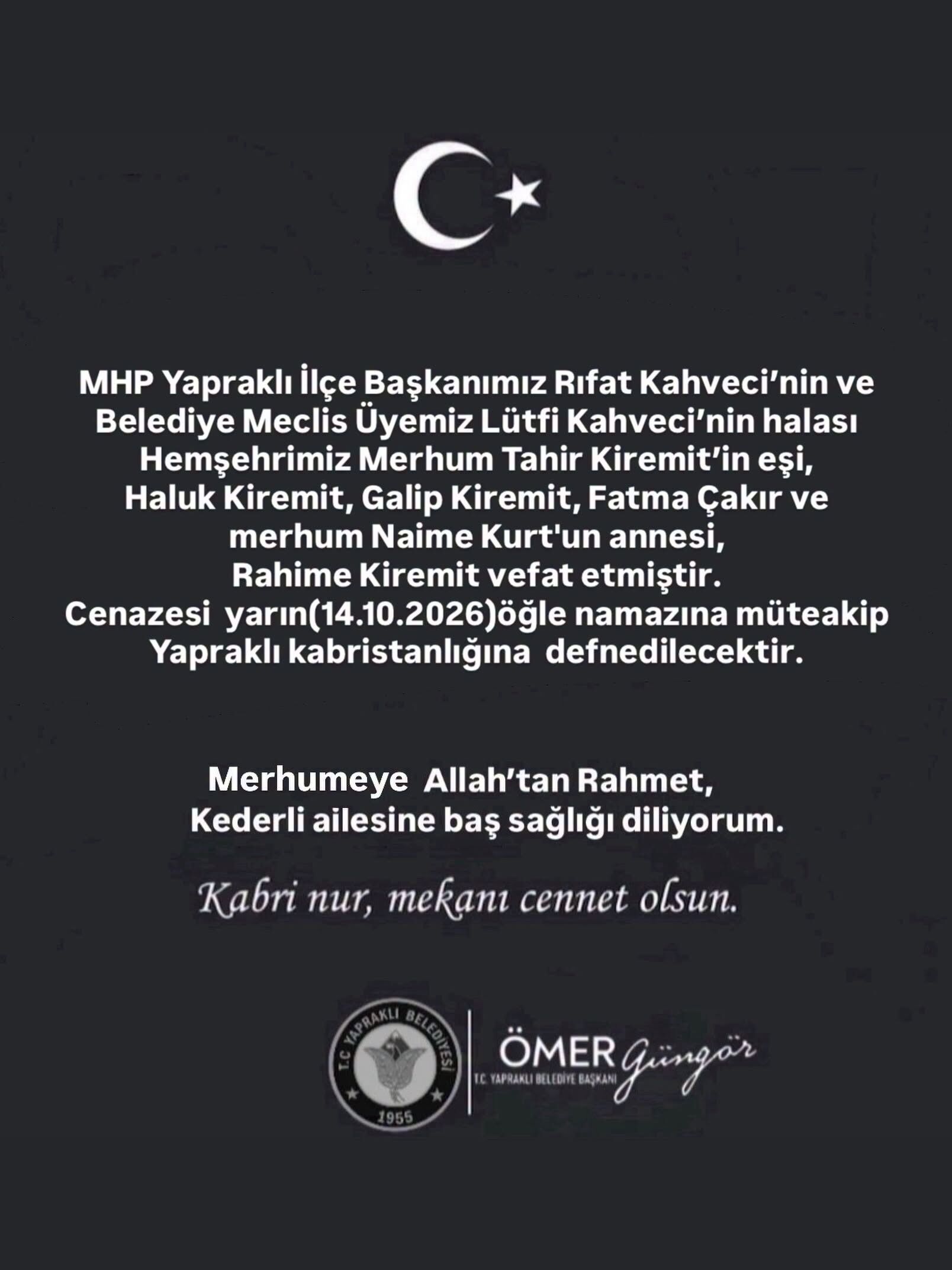 Kiremit Ailesinin Acı Günü Rahime Kiremit Vefat Etti