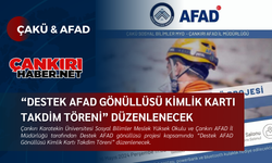 “Destek AFAD Gönüllüsü Kimlik Kartı Takdim Töreni” düzenlenecek