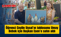 Öğrenci Ceylin Uysal'ın tablosunu Umay Bebek için Başkan Esen'e satın aldı