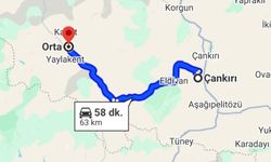 Çankırı Merkez ile Orta arası kaç kilometre?