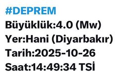 Diyarbakır Hani’de 4.0 büyüklüğünde deprem meydana geldi
