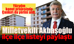 Yüzyılın konut projesinde Çankırı da yerini aldı. Milletvekili Akbaşoğlu ilçe ilçe listeyi paylaştı
