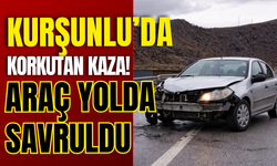 KURŞUNLU’DA KORKUTAN KAZA! ARAÇ YOLDA SAVRULDU