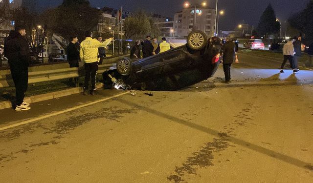 Kontrolden çıkan araç taklalar atarak ters döndü