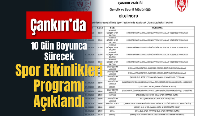 Çankırı’da 10 Gün Boyunca Sürecek Spor Etkinlikleri Programı Açıklandı